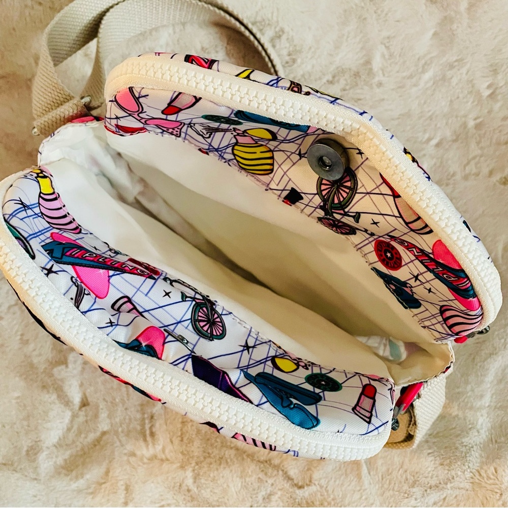 Kipling Keefe Crossbody Bag in Sweet Shop Print w/ Monkey Keychain - Picture 7 of 10
